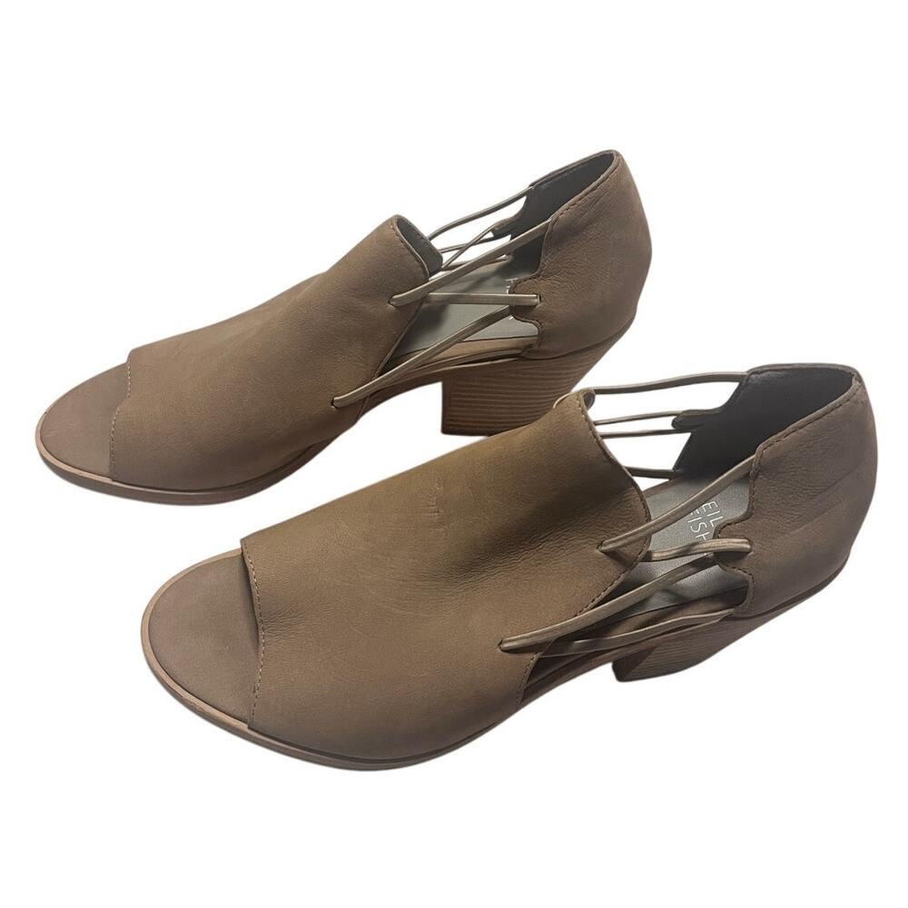 NWOT Eileen Fisher Nikki Peep Toe Sandal Earth Beige Block Hill Women's sz 8.5